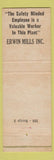 Matchbook Cover - Erwin Mills Safety No Horseplay
