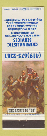 Matchbook Cover - Criminalistic Services Research Kenton OH