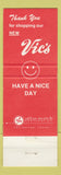 Matchbook Cover - Vic's  Store