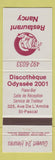 Matchbook Cover - Restaurant Nancy Disco Odyssee 2001 St Pascal QC