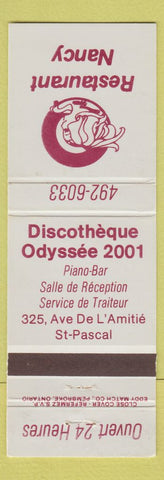 Matchbook Cover - Restaurant Nancy Disco Odyssee 2001 St Pascal QC
