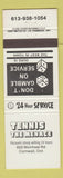 Matchbook Cover - Tennis the Menace racquets Cornwall ON