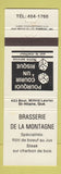Matchbook Cover - Brasserie De La Montagne St Hilaire QC
