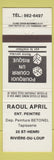 Matchbook Cover - Raoul April Ent Peintre Riviere Du Loup QC