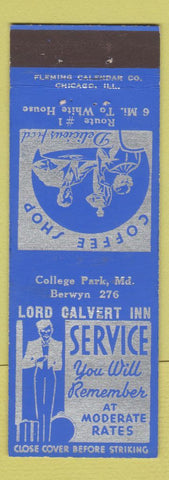 Matchbook Cover - Lord Calvert Inn College Park MD  bellhop