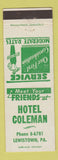 Matchbook Cover - Hotel Coleman Lewistown PA bellhop