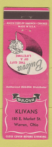 Matchbook Cover - Bulova Watches Klivans Warren OH