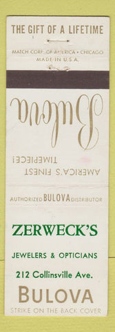 Matchbook Cover - Bulova Watches Zerweck's Jewelers Opticians