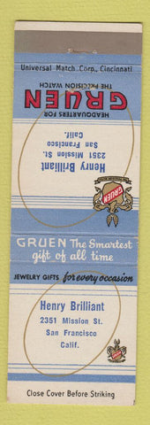 Matchbook Cover - Gruen Watches Henry Brilliant San Francisco CA