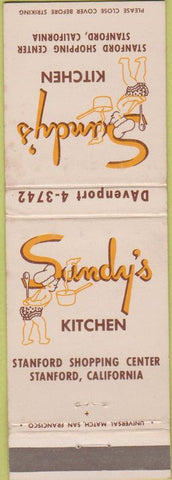 Matchbook Cover - Sandy's Kitchen Stanford CA