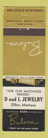 Matchbook Cover - Bulova Watches D&L Jewelry Dillon MT
