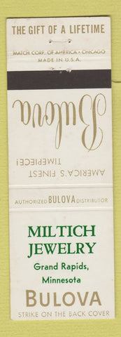Matchbook Cover - Bulova Watches Miltich Jewelry Grand Rapids MN