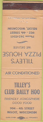 Matchbook Cover - Tilley's Club Bally Hoo Pizza Beloit WI