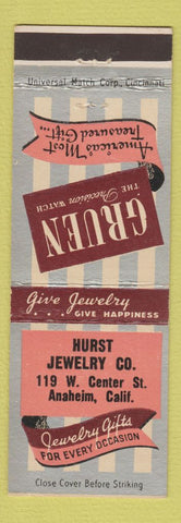 Matchbook Cover - Gruen Watches Hurst Jewelry Anaheim CA