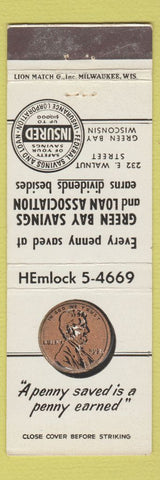 Matchbook Cover - Green Bay Savings and Loan WI penny