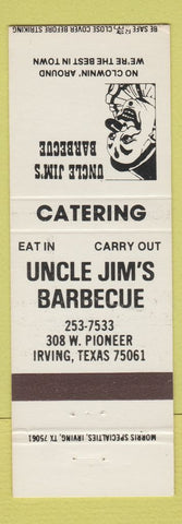 Matchbook Cover - Uncle Jim's BBQ Irving TX creepy clown