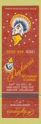 Matchbook Cover - Pagliacci's Denver Colorado Italian Restaurant clown
