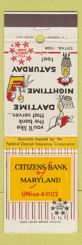 Matchbook Cover - Citizens Bank of Maryland Riverdale MD