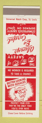 Matchbook Cover - Barber Coleman Rockford IL Safety Safety Goggles