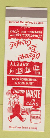 Matchbook Cover - Barber Coleman Rockford IL Safety Use Trash Cans