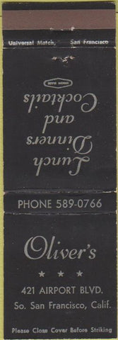 Matchbook Cover - Oliver's South San Francisco CA