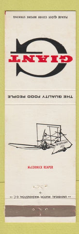Matchbook Cover - Giant Grocery McCormick Reaper