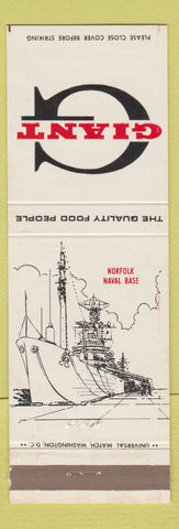 Matchbook Cover - Giant Food Grocery Norfolk Naval Base VA