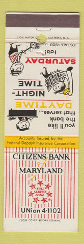 Matchbook Cover - Citizens Bank of Maryland Riverdale MD
