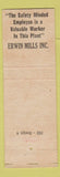 Matchbook Cover - Erwin Mills Safety Report Injuries