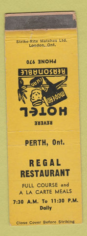 Matchbook Cover - Regal Restaurant Revere Hotel Perth ON bellhop WEAR