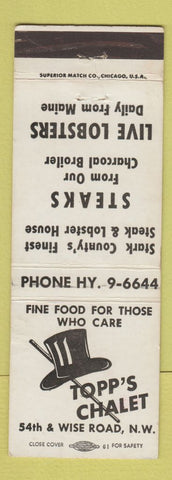 Matchbook Cover - Topp's Chalet Canton? OH top hat