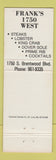 Matchbook Cover - Frank's 1750 West Restaurant top hat Brentwood MO