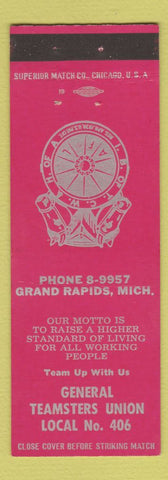 Matchbook Cover - General Teamsters Union Grand Rapids MI RED