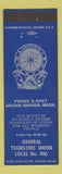 Matchbook Cover - General Teamsters Union Grand Rapids MI BLUE