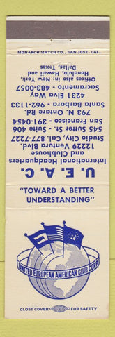 Matchbook Cover - UEAC Union Studio City CA Sacramento European American Club