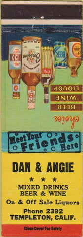Matchbook Cover - Dan Angie Liquors Templeton CA