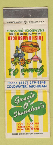 Matchbook Cover - Gracie O's Irish Hamburger Coldwater MI WEAR