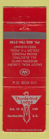 Matchbook Cover - Thunderbird Lodge Hardeeville SC