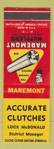 Matchbook Cover - Maremont Mufflers Accurate Clutches Lock McDonald