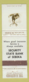 Matchbook Cover - Hartford Insurance Security State Bank Sebeka MN