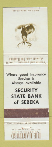 Matchbook Cover - Hartford Insurance Security State Bank Sebeka MN
