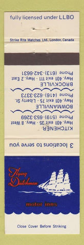 Matchbook Cover - Flying Dutchman Motor Inns Kitchener Bowmanville ON WEAR