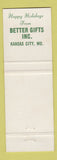 Matchbook Cover - Better Gifts Inc Kansas City MO Christmas Switzerland