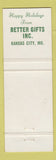 Matchbook Cover - Better Gifts Inc Kansas City MO Christmas Belgium