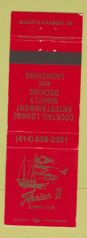 Matchbook Cover - Florian II Supper Club Baileys Harbor WI