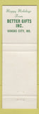 Matchbook Cover - Better Gifts Inc Kansas City MO Christmas United States