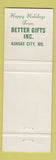 Matchbook Cover - Better Gifts Inc Kansas City MO Christmas England
