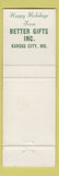 Matchbook Cover - Better Gifts Inc Kansas City MO Christmas Italy