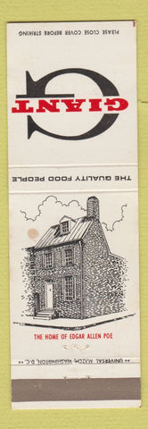 Matchbook Cover - Giant Food Grocery Home of Edgar Allen Poe Baltimore MD WEAR
