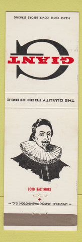 Matchbook Cover - Giant Food Grocery Lord Baltimore